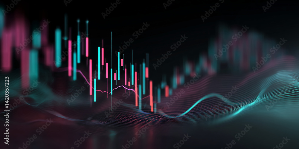 Aufkleber abstract image of teal and pink glowing lines forming a dynamic graph, suggesting data flow, market 