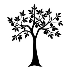 Obraz premium Silhouette of a fruit tree with abundant foliage and spherical fruits