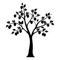 A Silhouetted Apple Tree with Lush Foliage and Abundant Fruit Display