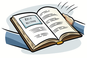 Illustration of a hand holding an open book showing the words Rescued and Resection in a minimal style on a wooden table
