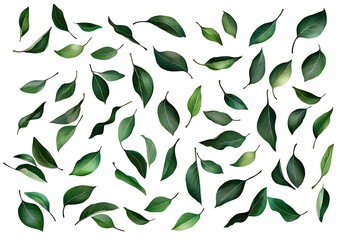Colorful Green Leaves Isolated on White Background for Design Uses