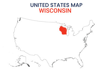 Obraz premium Wisconsin map of USA state. Wisconsin map vector illustration. Wisconsin vector map on white background.
