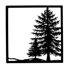 Silhouette of pine trees in a square frame showcasing nature's beauty