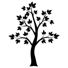Silhouette of a deciduous tree in full foliage against white background