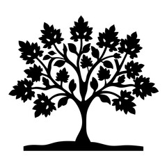 Obraz premium Stylized Black Tree Silhouette with Elaborate Foliage and Solid Base on White
