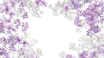 Elegant Watercolor Floral Illustration Showcasing a Delicately Framed Display of Gypsophilia Blossoms in Soft Violet and White Hues