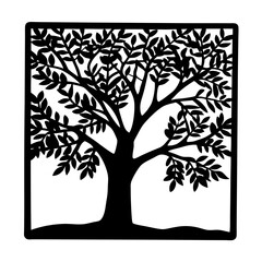 Obraz premium Silhouette of a Mature Tree with Square Frame and Minimalistic Design