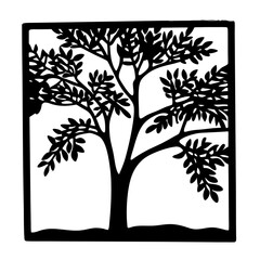 Silhouette of a tree in a decorative square frame for wall art