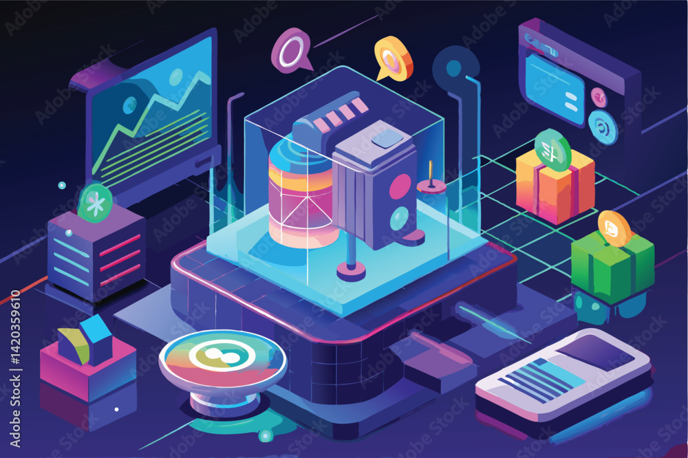 Poster innovative vector illustration showcasing modern technology concepts with futuristic interfaces and 
