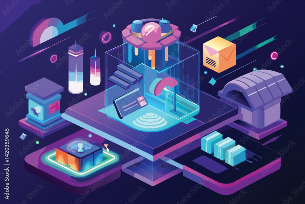 Poster innovative vector illustration showcasing modern technology concepts with futuristic interfaces and 