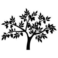 Obraz premium Stylized silhouette of a tree with leaves and fruits on white background