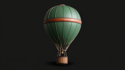 Obraz premium Classic hot air balloon in elegant green and brown design, displayed against a dark background, showcasing its unique craftsmanship and structure