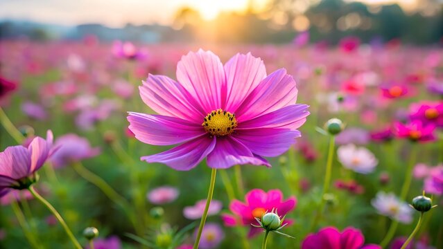 pink cosmos flowers in the garden - Powered by Adobe