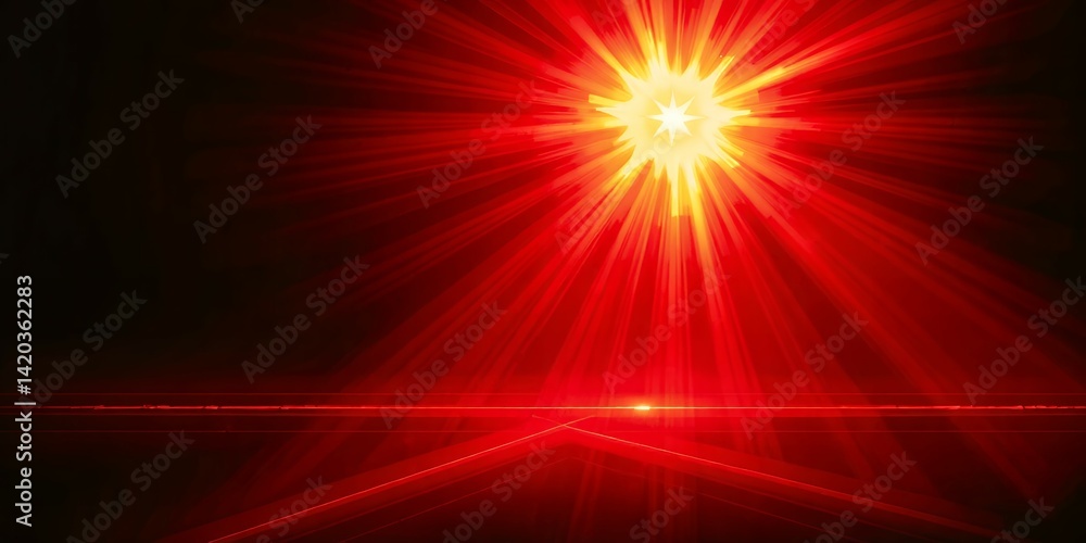 Aufkleber a radiant red light source emanating from above illuminating a dark reflective surface below