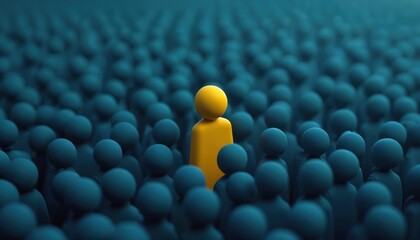 Illustration unique yellow figure standing out in crowd. Symbolic design represents individuality, uniqueness, identity, courage to stand apart. Great for themes of society, community, innovation,