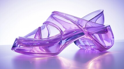 Innovative purple transparent shoes displayed on a sleek surface with soft lighting