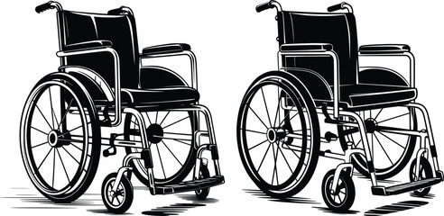 Fototapeta premium Black and White Wheelchair Illustration, Medical Mobility Equipment Drawing.