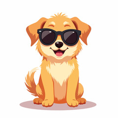 Naklejka premium Playful dog wearing sunglasses sitting on white background, joyful spirit