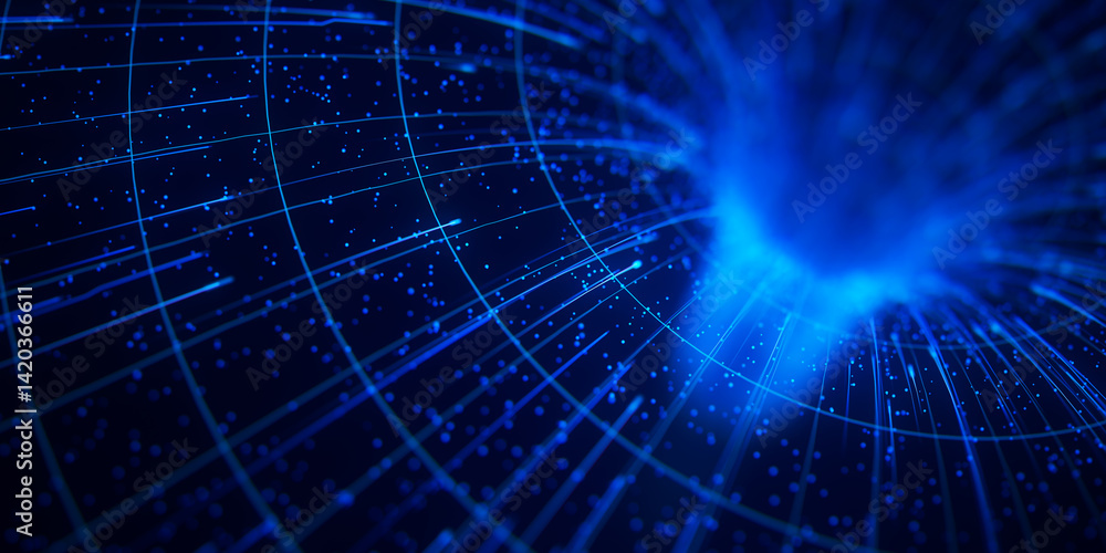 Poster closeup of abstract data flow in cyber wormhole. quantum computing information vortex. digital singu