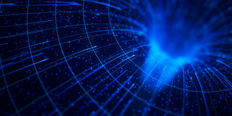 Closeup of abstract data flow in cyber wormhole. Quantum computing information vortex. Digital singularity.