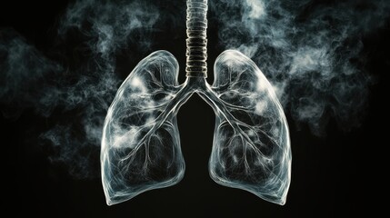 Human lungs with smoke on black background, Unhealthy habit.