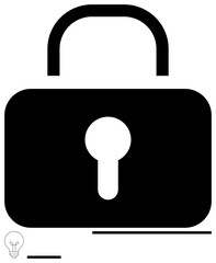 Lock portraying safety and privacy alongside a glowing lightbulb symbolizing ideas and innovation. Ideal for cybersecurity, data safety, innovation, access control, encryption, privacy policy, simple