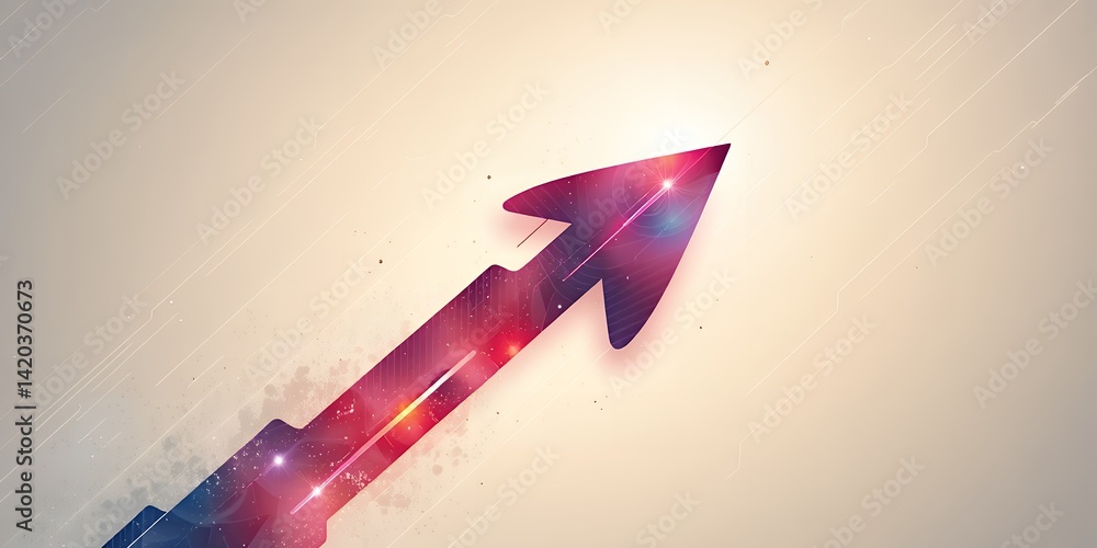 Poster a cosmic arrow pointing upwards with a gradient of red to blue on a beige background art