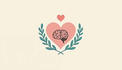 World Mental Health Day logo featuring heart brain mindfulness symbols. Soft tones design to raise awareness of mental health issues. Great for web design marketing promo campaign to promote positive