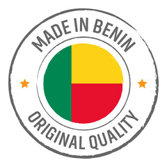 Fototapeta premium Made in Benin stamp logo with national flag illustration isolated png transparent