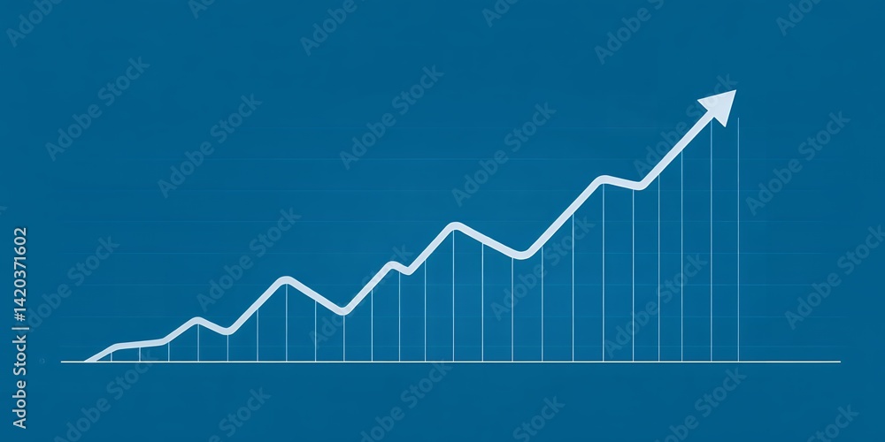 Poster white line graph showing an upward trend with vertical lines on a blue background design