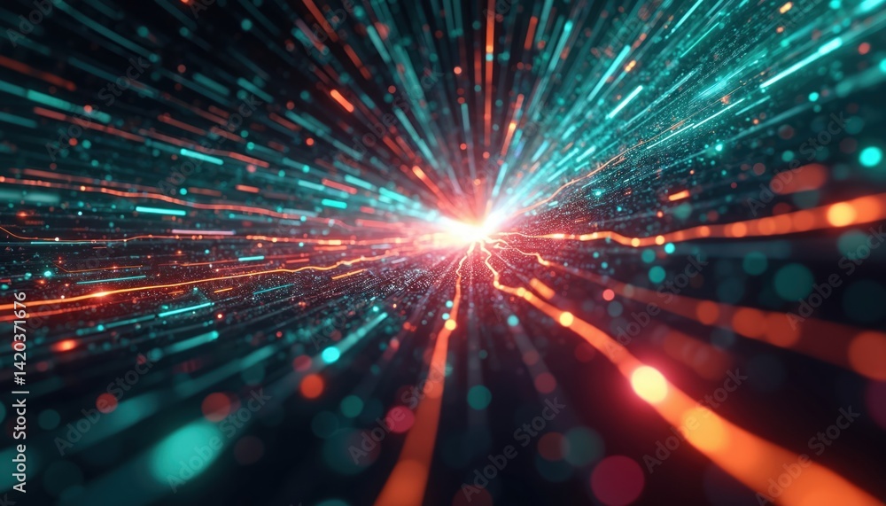 Aufkleber abstract digital data background with vibrant display of interconnected lines, dots. illustration us