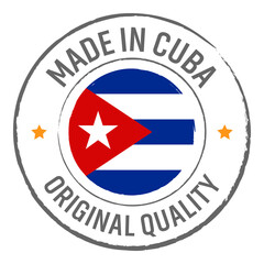 Made in Cuba stamp logo with national flag illustration isolated png transparent