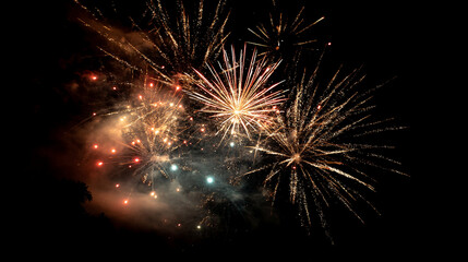 A vibrant display of fireworks illuminating the night sky with bursts of colors and light trails