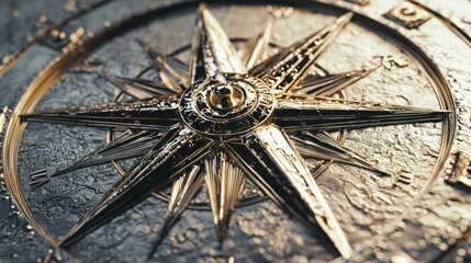 Fototapeta premium Intricate golden compass design with textures and details highlighting navigation and exploration