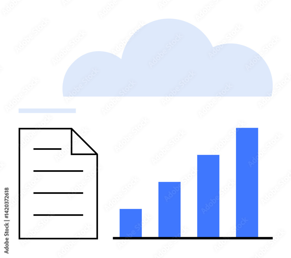 Aufkleber cloud above document and bar graph showing data growth or analytics progress. ideal for cloud comput