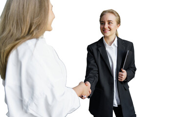 Two Professionals Engage in a Friendly Handshake, Symbolizing Collaboration and Mutual Respect in a...