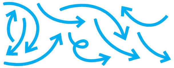 Blue Hand drawn vector arrow set. Brush, marker  bold arrows set. Collection of hand drawn doodle thick arrows. Set of Hand drawn vector arrows doodle. Set of blue hand drawn grunge doodle arrow.