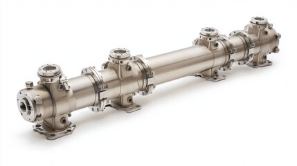 Naklejka premium Metal piping system used in industrial applications for fluid transport and processing in a manufacturing facility