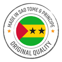 Made in Sao Tome and Principe stamp logo with national flag illustration isolated png transparent