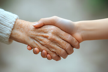 Close up of two people shaking hands in a business agreement, their hands clasped together in a symbol of partnership and cooperation