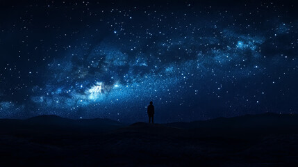 A starry desert night with a lone cactus silhouette