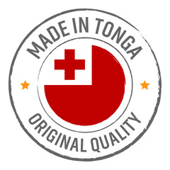 Made in Tonga stamp logo with national flag illustration isolated png transparent