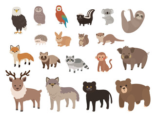 森に住む動物のイラストセット