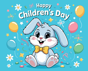 2d vector illustration card happy celebration day children day design printable with lettering and design element 
