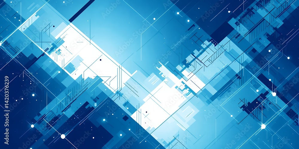 Poster abstract blue and white technological background with lines and geometric shapes design