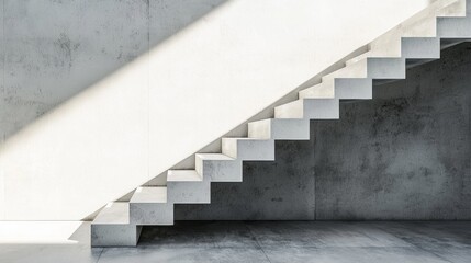 Modern concrete staircase illuminated by natural light in a minimalist interior space during daytime