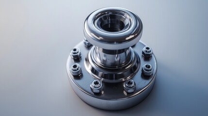 Shiny metal component displayed on a smooth surface highlighting its intricate design and craftsmanship