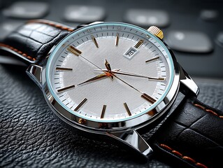 Fototapeta premium Stylish Watch on Keyboard