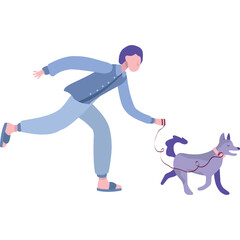 Man walks dog vector people with pet on leash icon