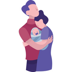 Happy young parents hugging small baby vector